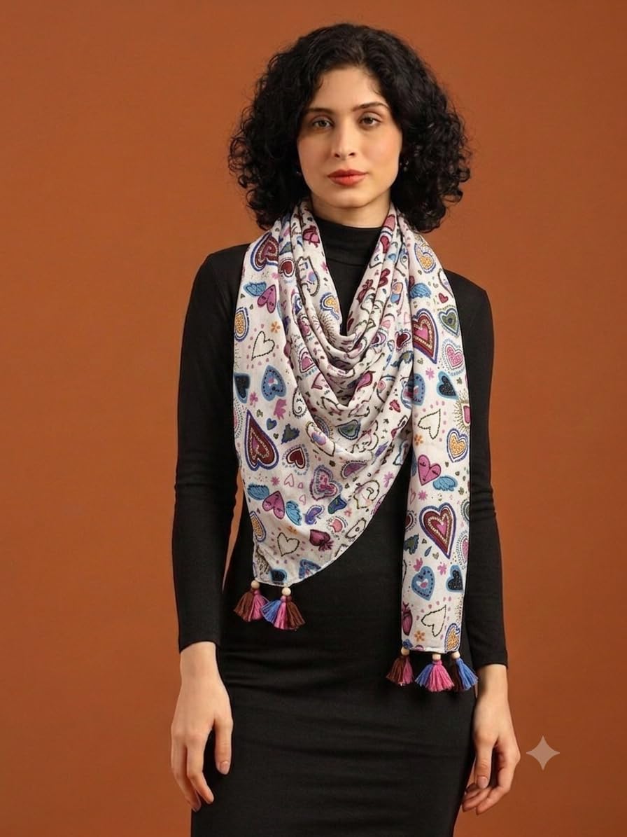tweedle Pure Cotton Summer Scarf for Women,soft, Printed, Breathable Stole for Sun and Wind Protection - Multicolor