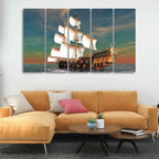 VIBECRAFTS Premium Wall Painting of Ship on the Ocean Five Pieces For Home|Office|Living Room|Gift (PTVC5Pcs4_8610)