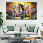 VIBECRAFTS Three Running Horses Abstract Art Canvas Five Pieces Wall Painting For Home|Office|Living Room|Gift (PTVC5Pcs4_8586)