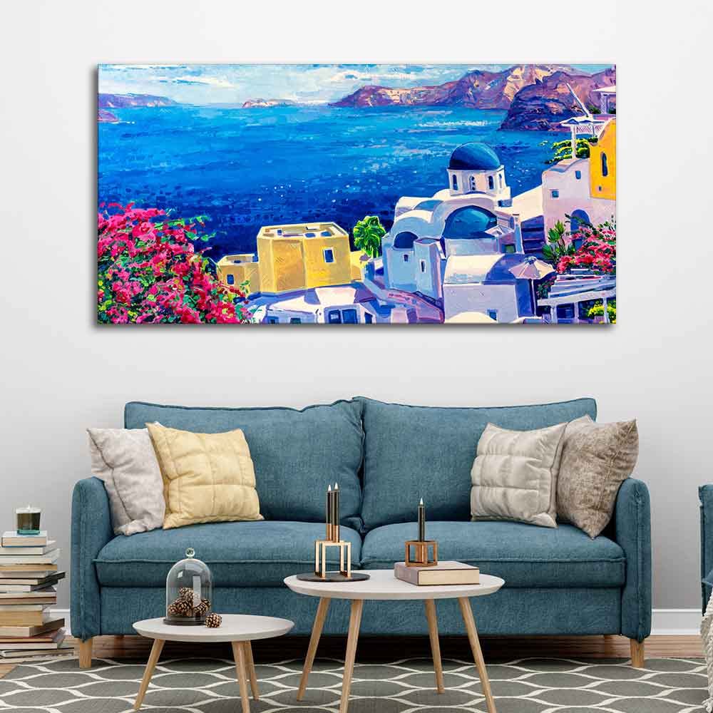 VIBECRAFTS Canvas Paintings for Living Room Drawing Room Greek Scenery Canvas Wall Painting of Greek Scenery for Home|Office|Gift(PTVCH_2355)
