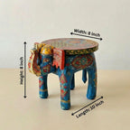 ATRANGI STUDIO Blue Handpainted Wooden Elephant Stool Cum Showpiece | Mango Wood Traditional Multipurpose Stool for Living Room Decor & Mandir | Perfect for Plant Stand | 8x8x10 inch