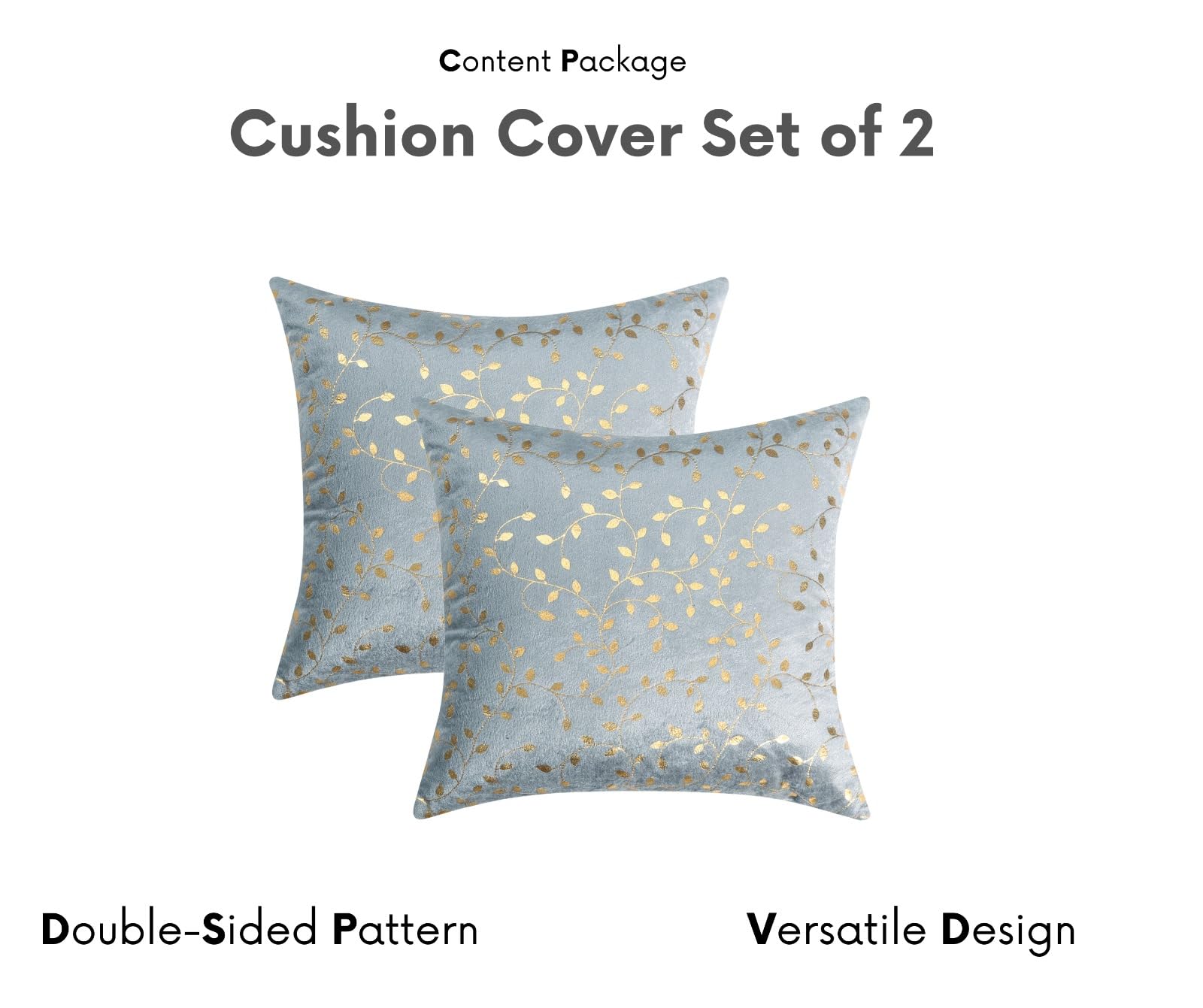 RD TREND Velvet Cushion Covers, 45 x 45 cm/18 x 18 inches,Pack of 2,250 TC, Back Zipper (Grey)