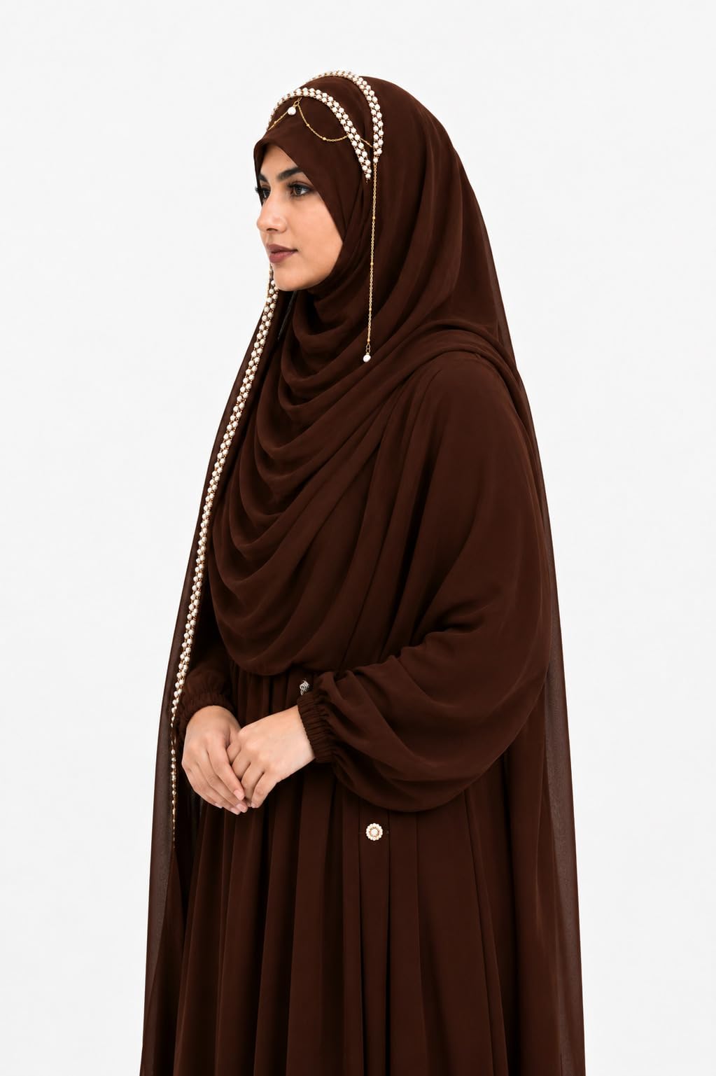 AL NOOR HIJAB Women's Pearl Chain Stone Hijab Scarf WIth Chiffon Dupatta
