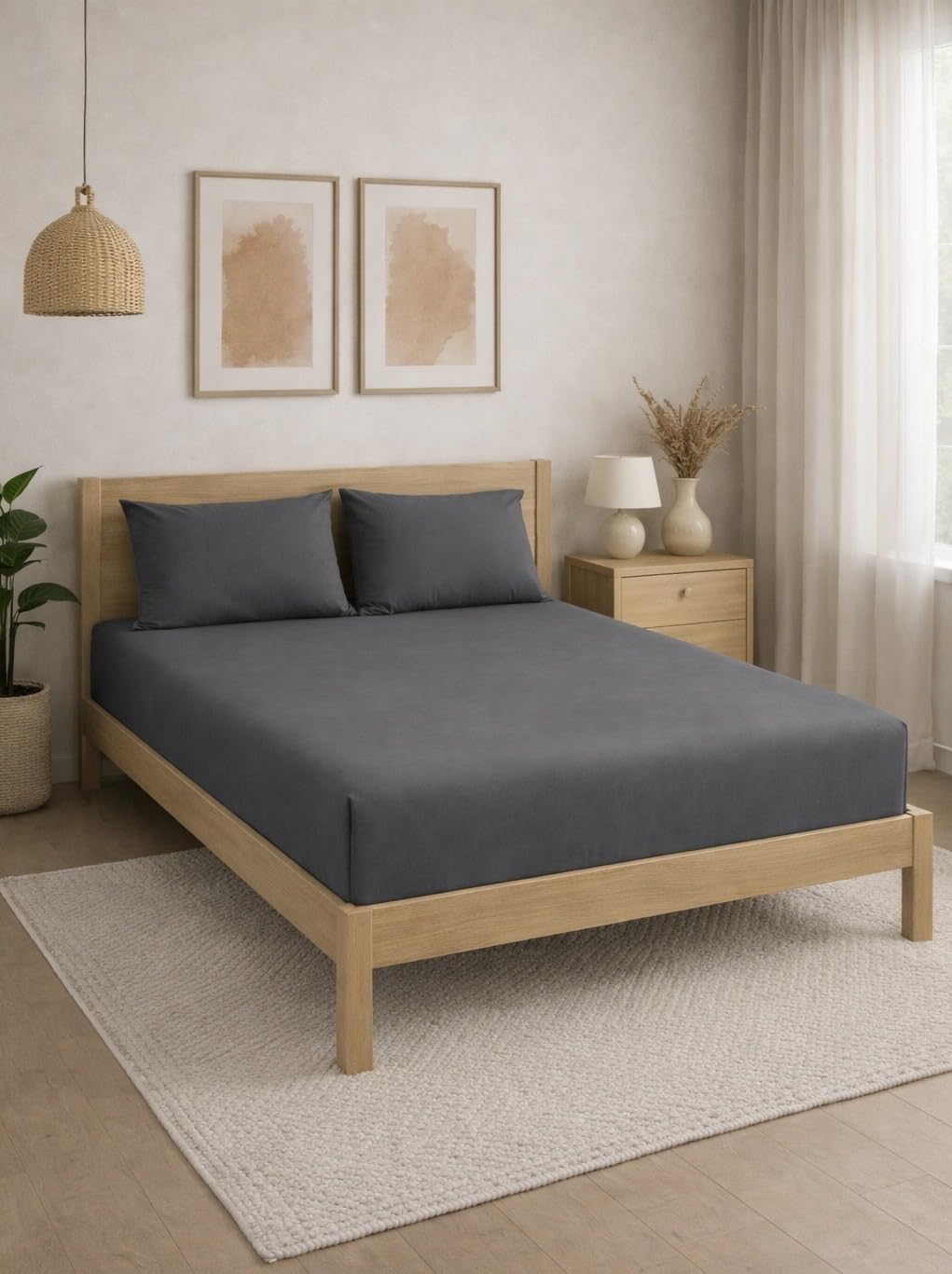 THE HOME STYLE Solid Cotton Feel Pillow Covers (18 x 28 inches, Set of 2 Pcs) | 300 TC | Super Soft & Smooth (Ash Grey)