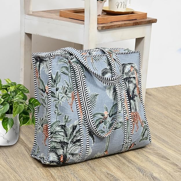 Yda fashion Handmade Quilted Cotton Tote Bag – Large Travel Shoulder Bag with Pockets, Lightweight & Durable – Stylish Printed Handbag for Daily uses (Pack of 2) (Multicolor9)