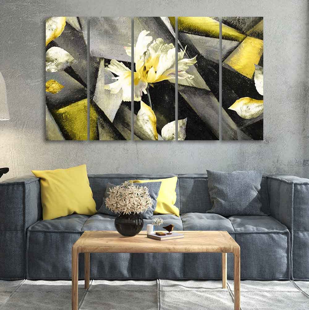 VIBECRAFTS Flower Canvas Wall Painting Abstract Art Five Pieces For Home|Office|Living Room|Gift (PTVC5Pcs4_8644)