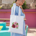 Adorvue Premium Reusable Colourful Rose Printed Tote Bag Stylish Eco-Friendly Cotton Handbags, Canvas Bags for College, Shopping, Office, Travel, Grocery Runs, Beach Day and Casual Outing Pack of 1