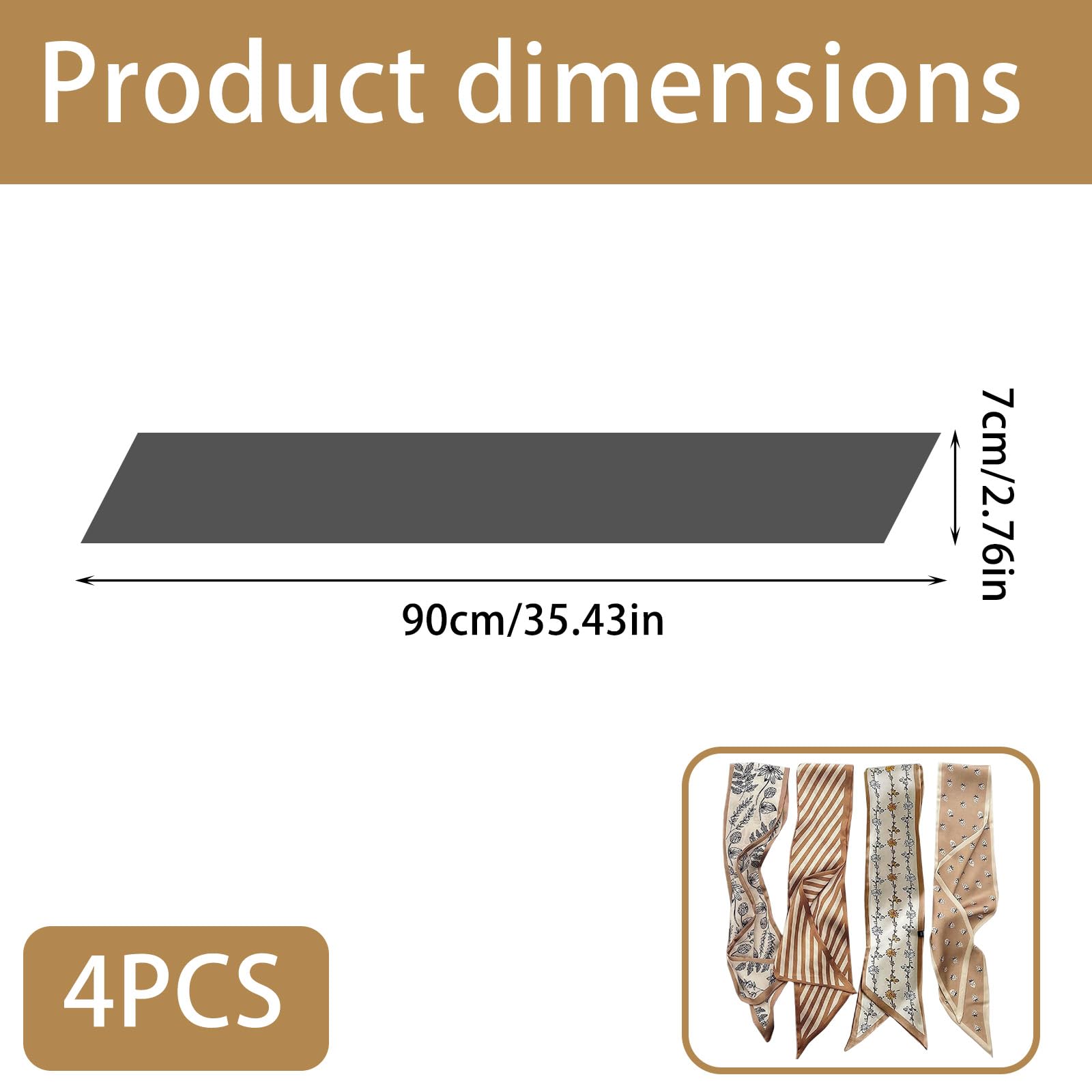FFZDENA 4-Pack Hair Scarf for Women, Stylish Khaki French Retro Ribbon Tie, Polyester Satin Purse Wrap and Twilly for Handbag Handle Wrapping