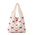 PALAY Tote Bag for Woman Crochet Knitted Red Bow Women Handbags