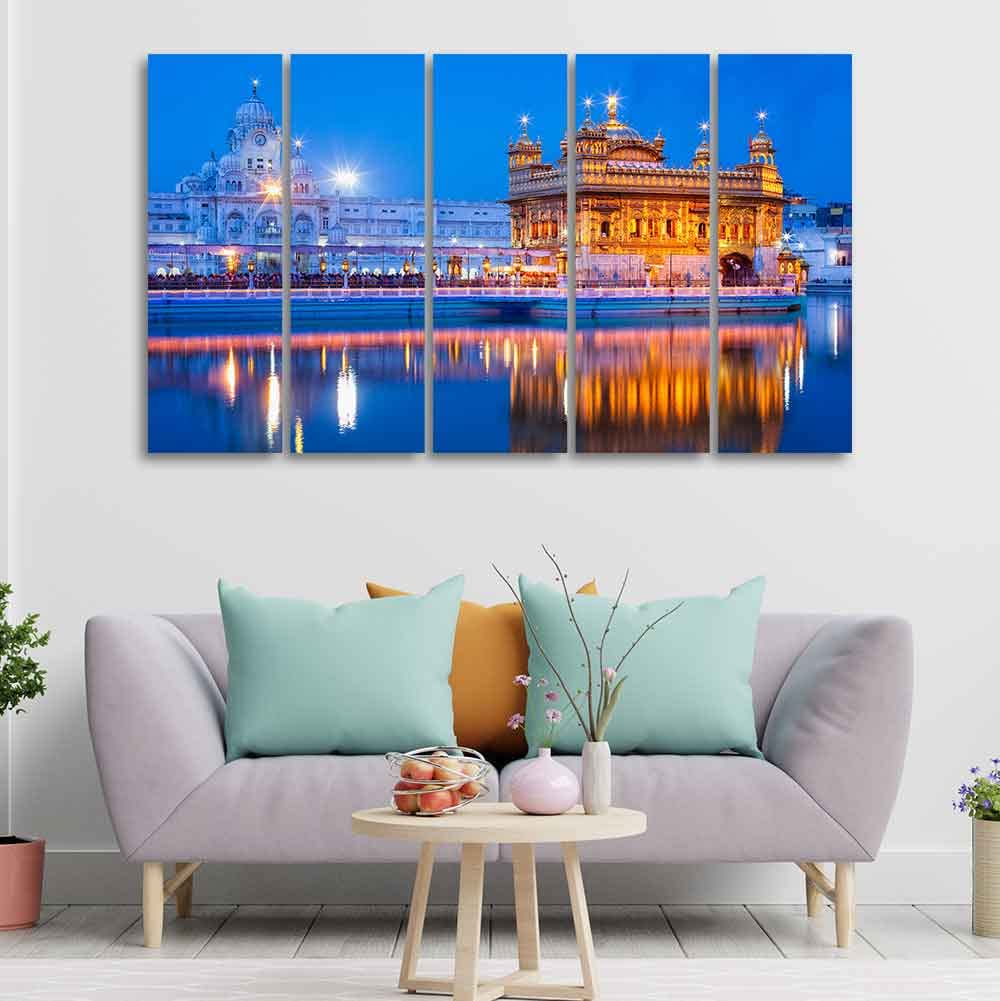 VIBECRAFTS Gurdwara Sri Harmandir Sahib Golden Temple Five Pieces Wall Painting For Home|Office|Living Room|Gift (PTVC5Pcs4_8578)