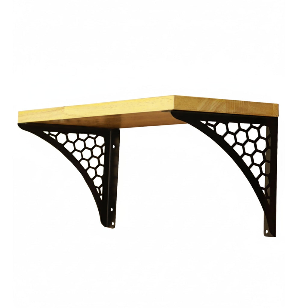 Spillbox Wooden Pooja Home Temple|White Metal Shelf |Wall Mountable|Easy Screw Assembly|Home Temple for Puja Room |Pooja Stand | Mandir-Hexagon (Small Black)