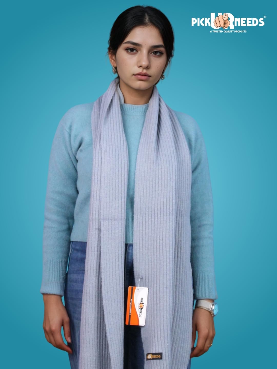 Pick Ur Needs Ultra Soft Ribbed Knit Muffler for Women Warm Winter Woolen Scarf Cozy Lightweight Neck Warmer for Casual & Outdoor Use (Sky Blue)