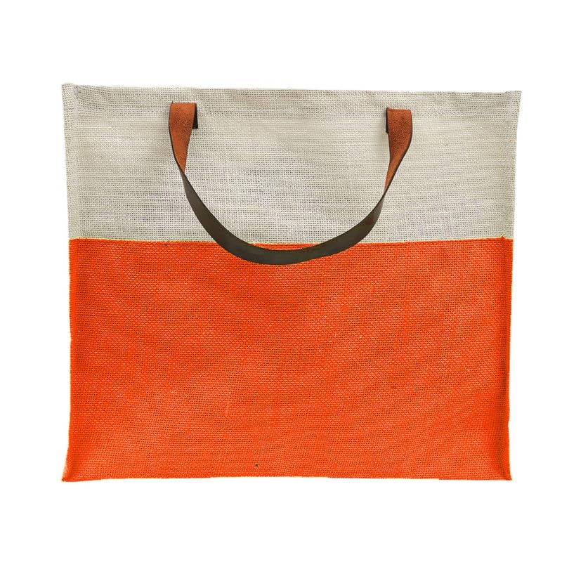 JUTEKA Stylish, Orange,Durable, Multipurpose Hand Bag for Lunch, Shopping, Eco Friendly Jute Bag with Leather Handles…