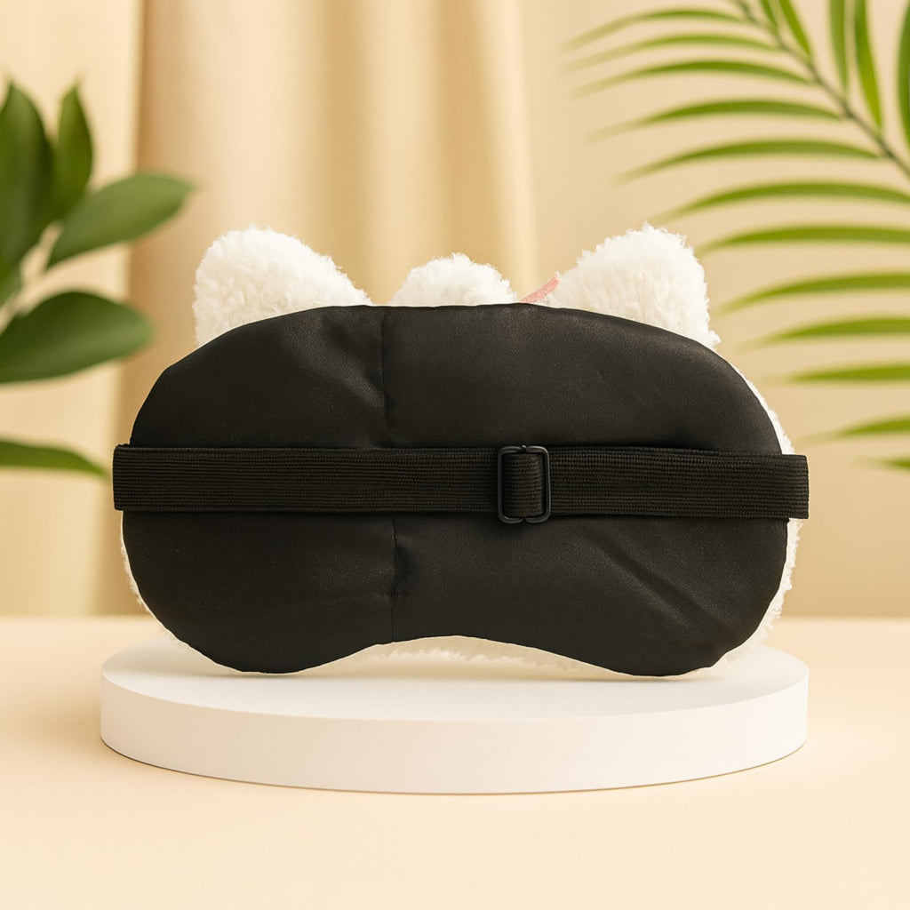 WHUMIES Kawaii Cat Sleep Eye Mask with Hot & Cold Gel Pad | Soft Plush Light-Blocking Eye Cover for Men, Women & Kids | Cooling & Heating Relief for Puffy Eyes, Relaxation & Travel Naps (White Cat)