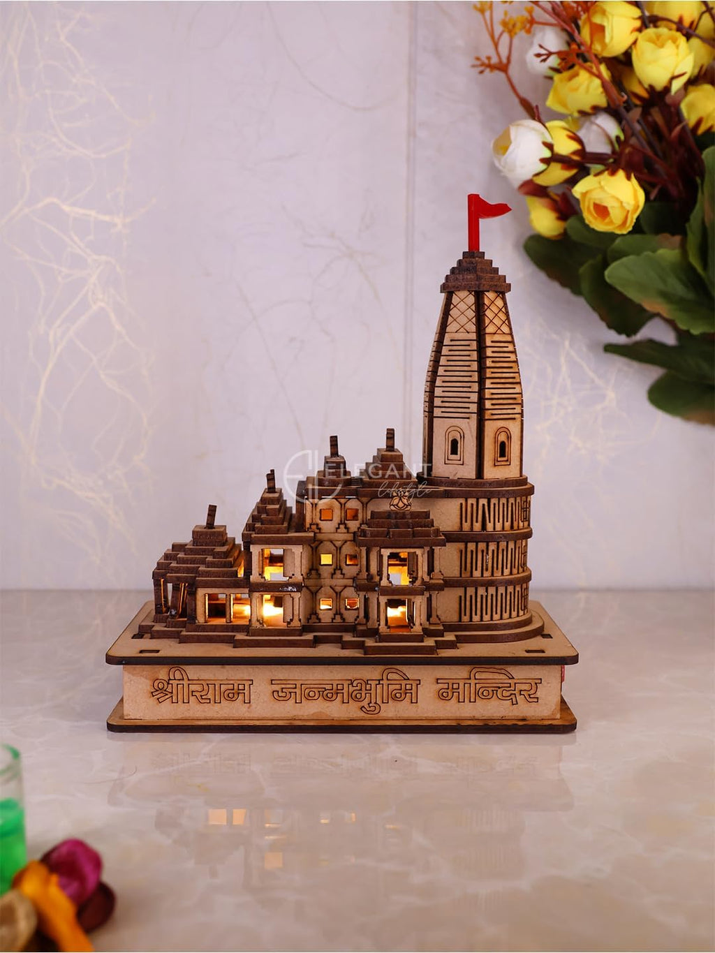 A & S VENTURES Shree Ram mandir Ayodhya Wood Temple Model for Home/Office/Shop and Home Decoration with Light.