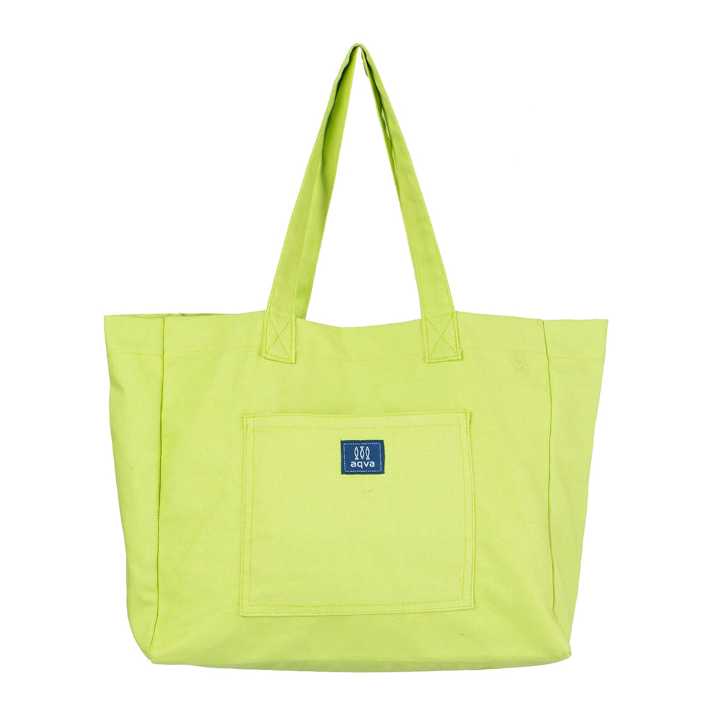 AQVA Cotton Canvas Tote Bag for Women & Girls | Shoulder Bag with Magnetic Button Closure & Solid Colour | Multipurpose Shopping, Travel, Beach, Office Bag | Good Gift Choice for Women (Lime)