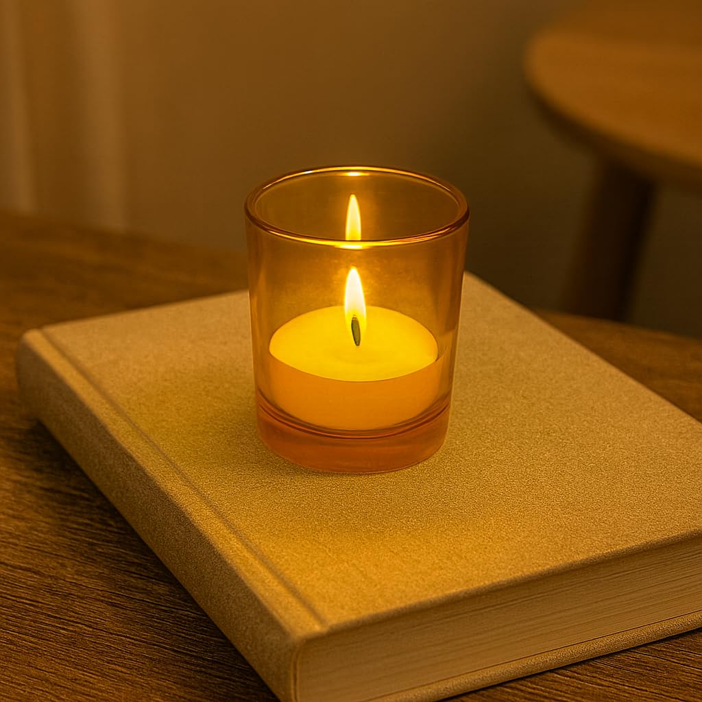 Pure Source India Votive Glass– Pack of 6 | Decorative Tealight Holders with One Tea Light Candles for Home Décor, Diwali Decoration, Weeding Decor & Festive Lighting (Yellow)