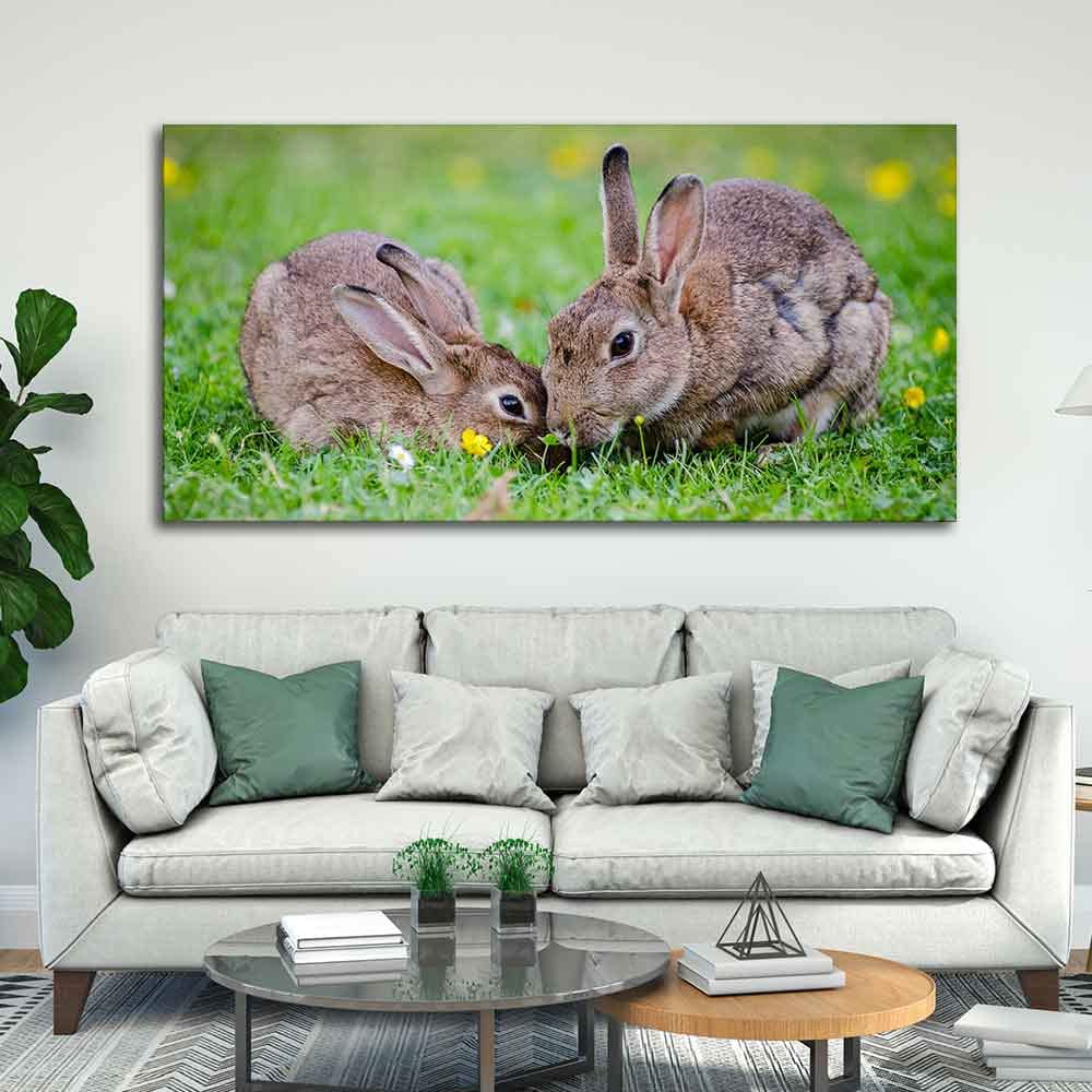 VIBECRAFTS Canvas Paintings for Living Room Drawing Room Baby Bunnies In Garden Canvas Wall Painting Wall Painting Fitted with Wooden Frame for Home | Office | Gift (PTVCH_2316)