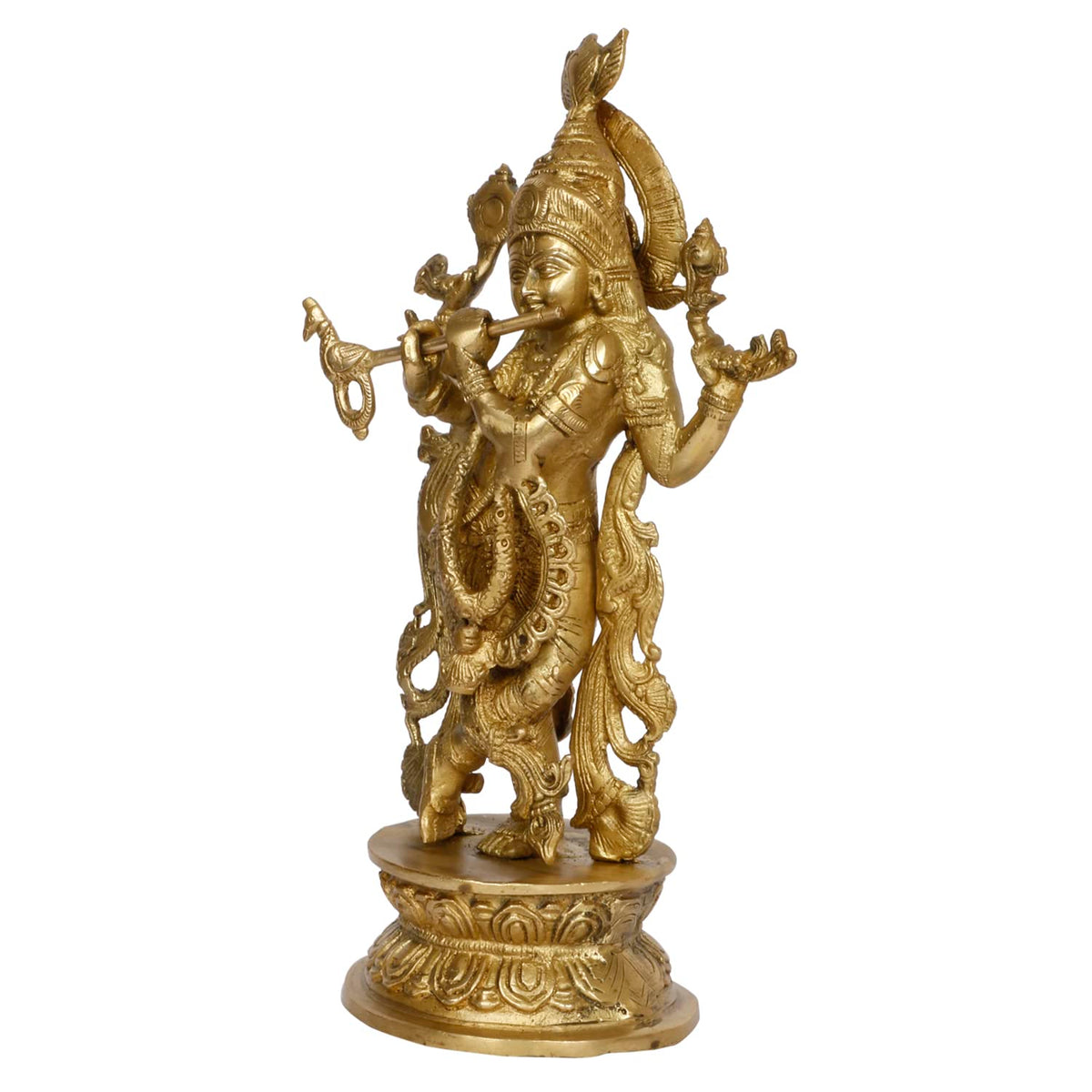 ARTVARKO Large Brass Idol Murti Lord Krishna Metal Statue with Flute Home Decor for Living Room Pooja Gift Height 12 Inch
