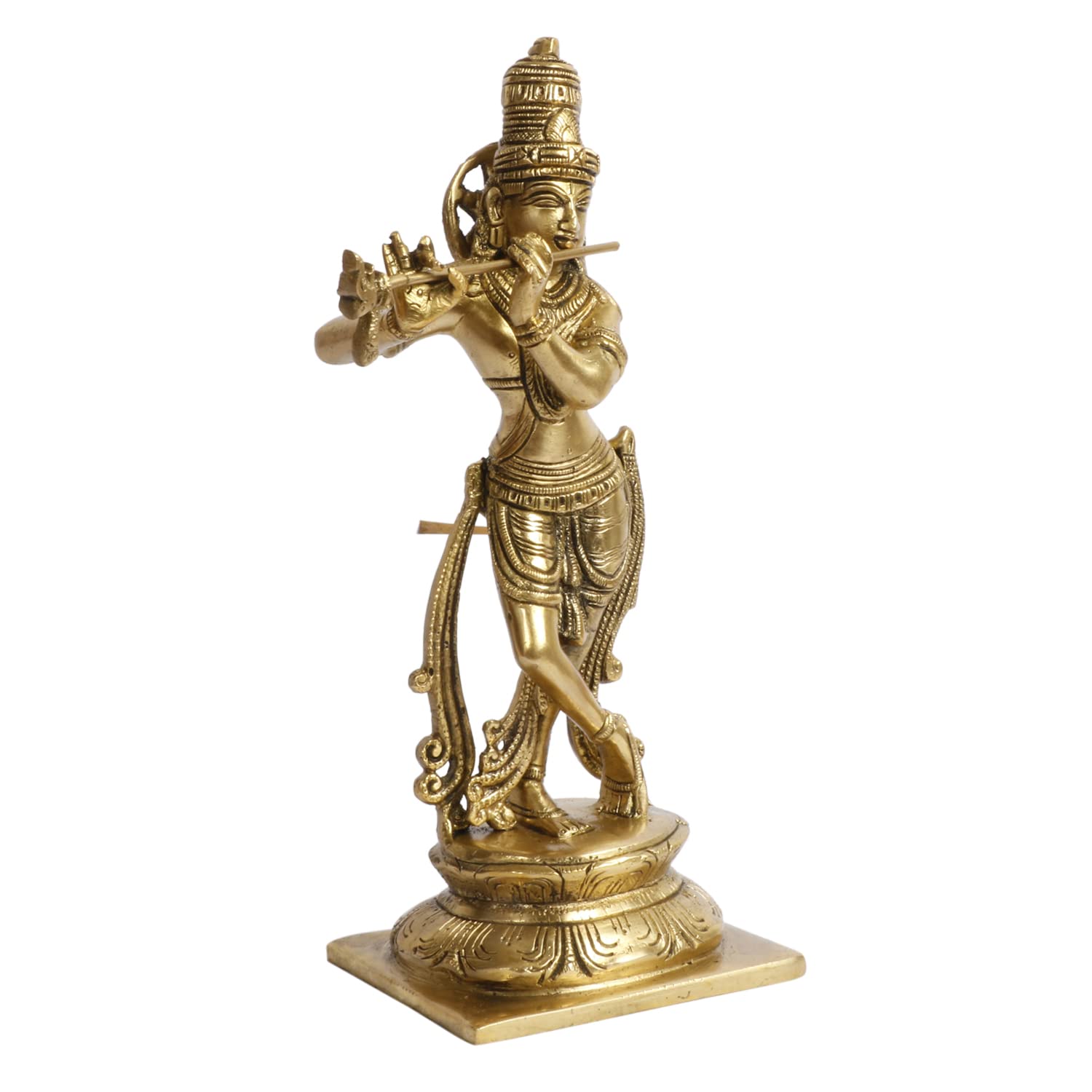 ARTVARKO Brass Fluting Krishna Murti Statue Idol Playing Flute Kishan Kanha for Gift Home Temple Décor Showpiece 10 inch