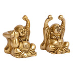 ARTVARKO Brass Feng Shui Chinese Happy Man Set (2 Pcs) Laughing Buddha Golden Statue for Money, Wealth & Good Luck, Decorative Idol Showpiece for Home Decoration Small 6 cm
