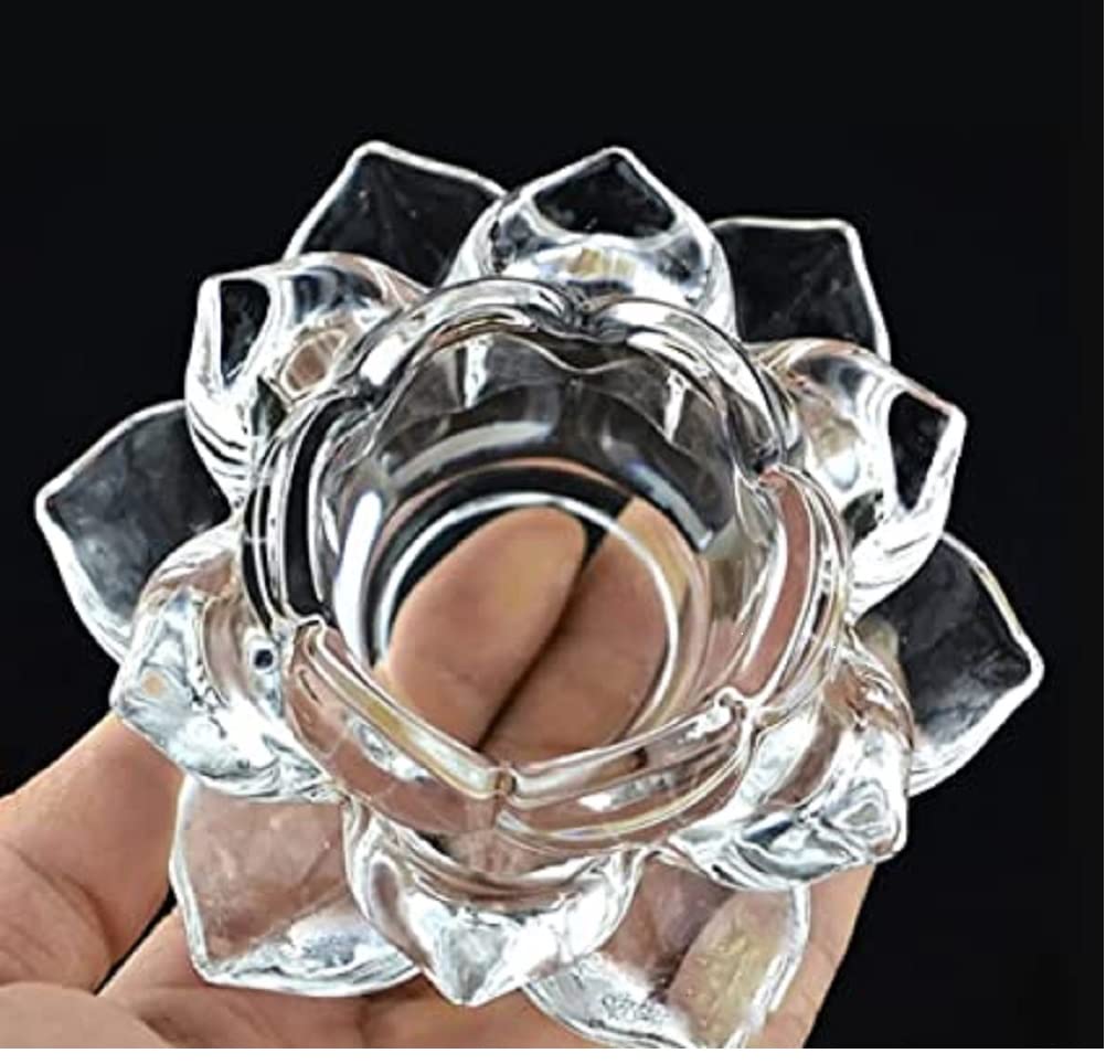 Big Cart Crystal Glass Lotus Flower Tea Light Candle Holder, Pack of 1