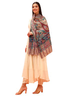 Pashmoda Women Sahtaar 100% Pure Wool Fabric Kalamkari Embroidered Stole, Shawl and Wrap, Sustainable and Natural Fabric, Heritage Kashmiri Pashmina (Size 28x80 Inches) Beige Colour KAST01