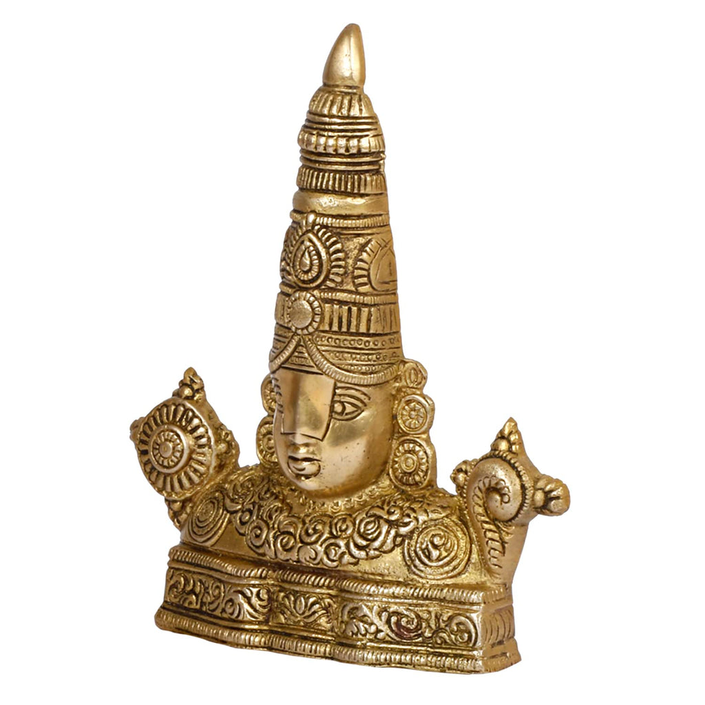 ARTVARKO Brass Lord Tirupati Balaji Sri Venkateswara Balaji Face with Shankh Chakra Namah Table Top/Wall Hanging Idol Showpiece Home Décor Gold.6.5 Inch