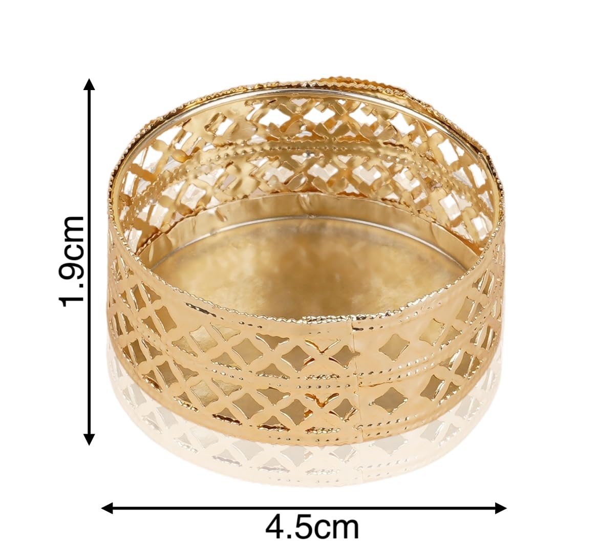 Little Blooms 12-pcs Metal Tea Light Holder - Golden Round Decorative Diya Stand | Tealight Candle Holders for Home Decor | Elegant Tealight Holder for Festivals & Special Occasions