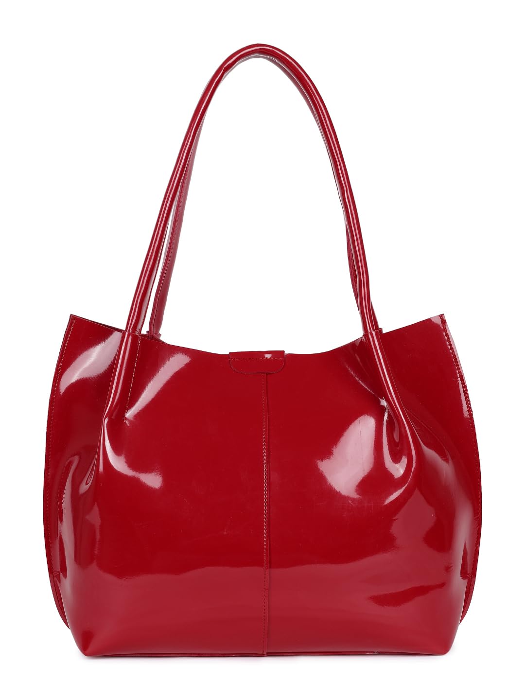 Carrylux Women's Casual Patent Synthetic Leather Tote Bag, Handbag for Ladies (Red)