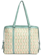 PRIMROSE Chevron Pattern Tote Bag for Women, Black and Beige (Mint & Beige)