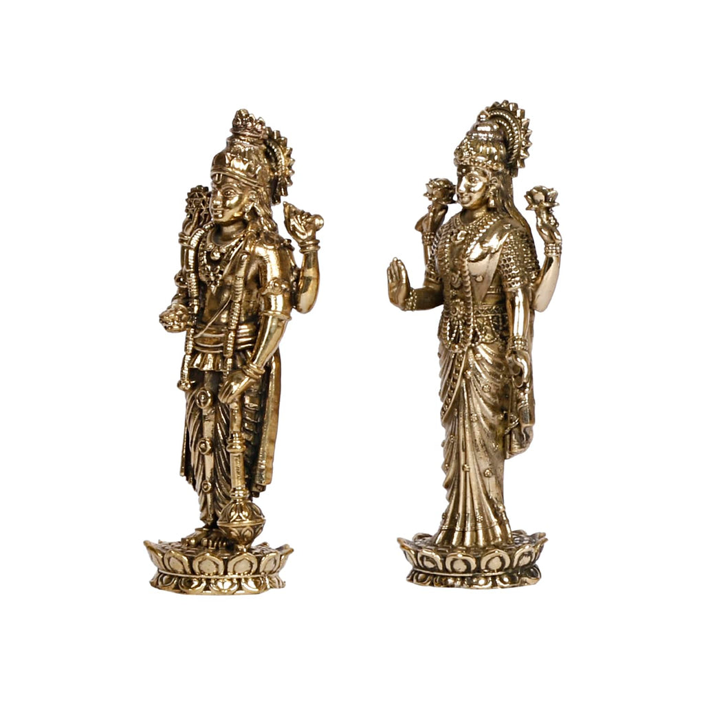 ARTVARKO Brass Vishnu Laxmi Murti Lord Bhagwan Vishnu Narayan Lakshmi Goddess Laxmi Statue Idol Murti (Light Weight Small Size 5x3x9.5 cm)