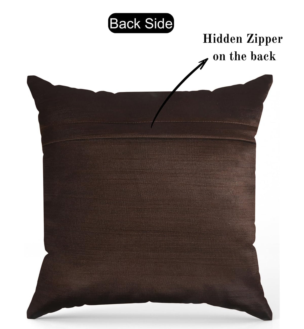 Stuffique Velvet Foil Cushion Covers 12 inch x 12 inch Set of 5, Brown