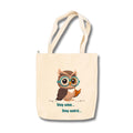 snapiq COTTON 350 GSM Canvas Tote Bag for Women and Girls Thick Fabric with Zipper (Beige, Owl1)