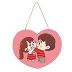 Artvibes Cute Cartoon Couple Heart Shaped Wooden Wall Hanger for Home Decor | Living Room | Office | Wall Art Painting For Hall | Graphic Artwork | Wall Art Print | Unique Gift Items (WH_5502NN)