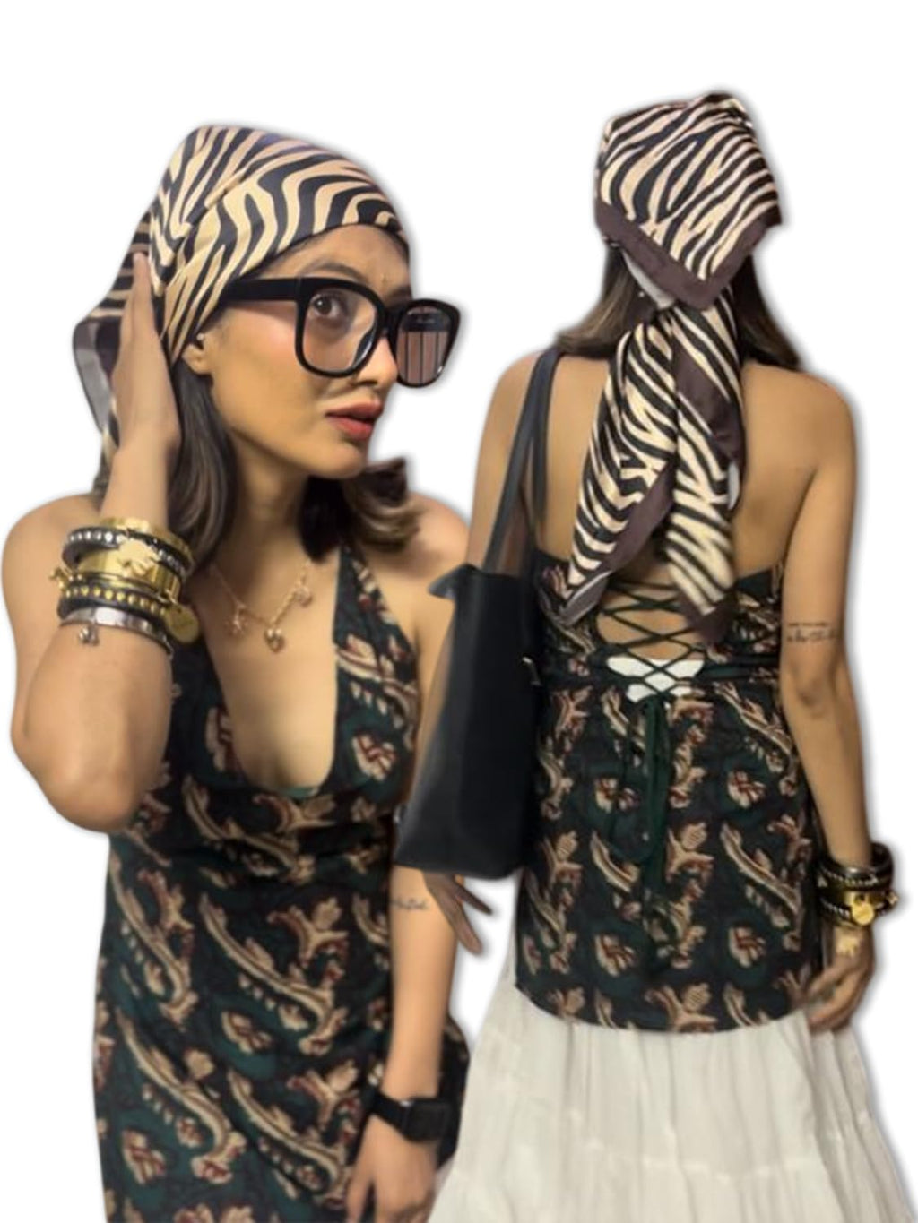 leeza store Women's Silk Scarf For Women 40X40 – Warm Beige Zebra Print | Digital Printed Satin Stole | Stylish Neck, Hair & Head Scarf