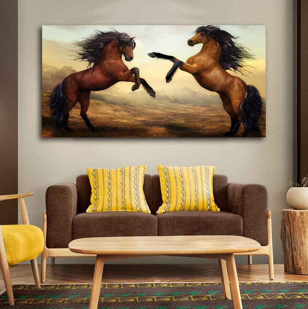 VIBECRAFTS Canvas Paintings for Living Room Drawing Room Two Brown Horses Canvas Wall Painting Fitted With Wooden Frame for Home | Office | Gift (PTVCH_2421)