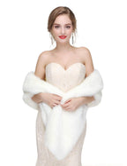 Anglacesmade Bridal Faux Fur Wrap Wedding Fur Stole with Brooch Evening Party Warm Shrug Cape, White, One Size