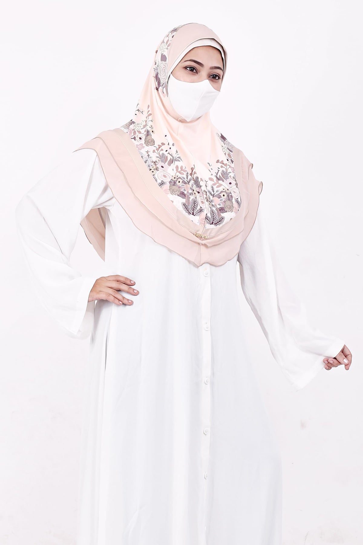 Markaz Hijab Printed Malaysian Instant Hijab for Women | Floral Border Design | Ready to Wear Modest Fashion Headscarf | Elegant Muslimah Style (CREAM, M)