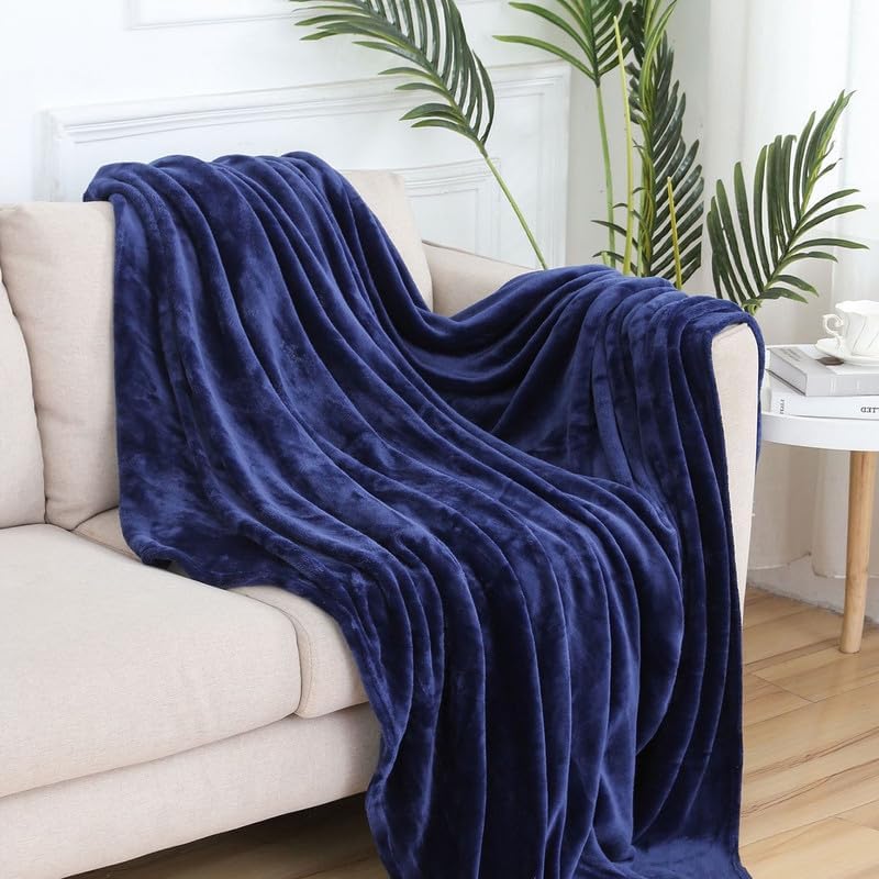 VOMZER Premium Plush Double Blanket | 300 GSM Lightweight Cozy Soft for Bed Sofa Couch Travel Camping| 153x229 Cm /60x90 Inches Marine Blue Kafalo