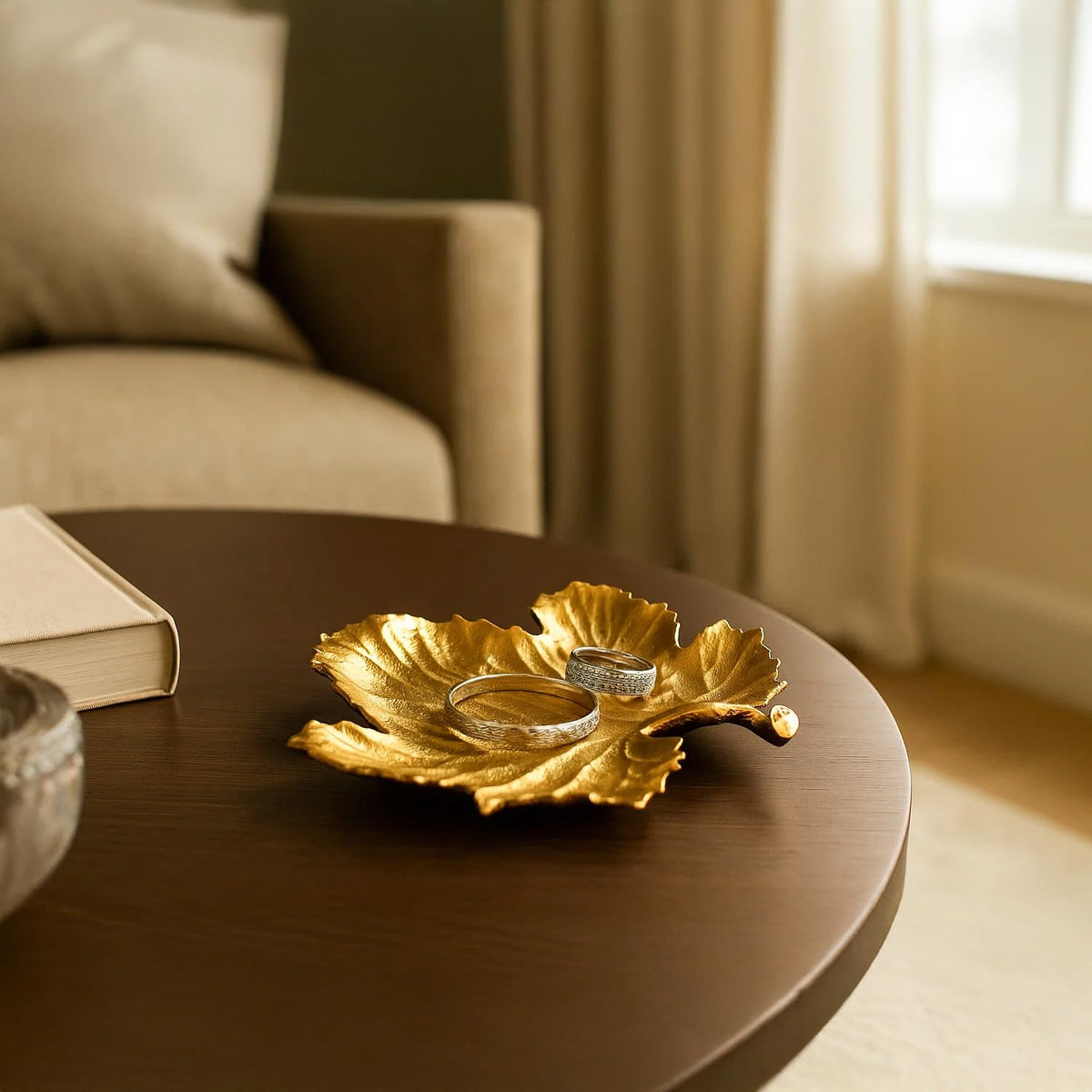 MARKET 99 Embossed Golden Platter for Home Décor | Glossy Aluminium Decorative Tray for Dining & Center Table | Elegant Dish for Diwali Décor, Festive Styling & Designer Display