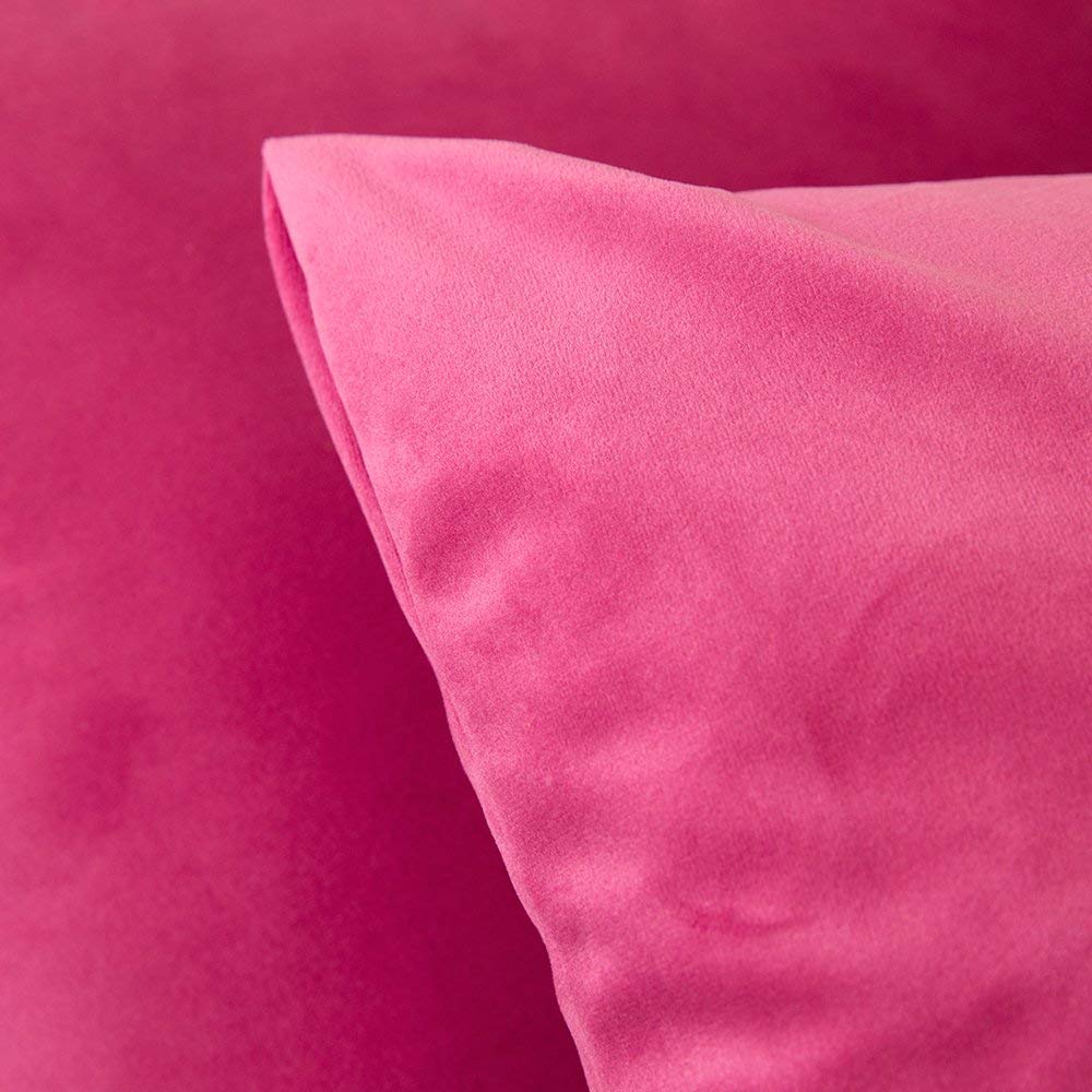 Khooti Velvet Cushion Cover, 22x22 | Pink | Pack of 3 | Solid Plain Soft & Smooth, Decorative Cushion Covers for Living Room, Bedroom, Couches, Chairs, Sofas, Beds & Home Decor