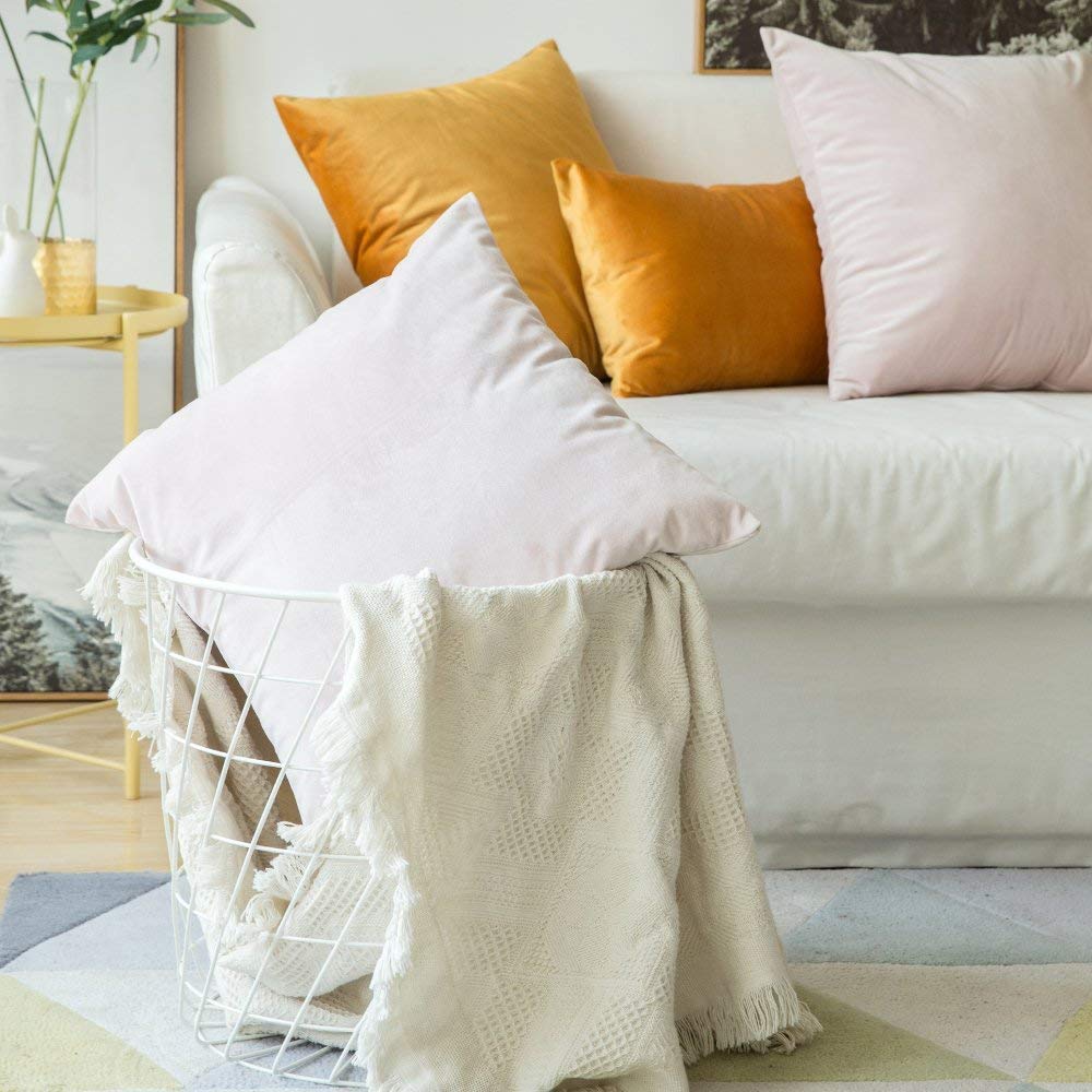 Khooti Velvet Cushion Cover, 26x26 | Gold | Pack of 3 | Solid Plain Soft & Smooth, Decorative Cushion Covers for Living Room, Bedroom, Couches, Chairs, Sofas, Beds & Home Decor
