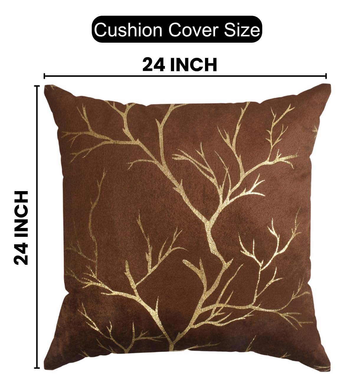 Stuffique Velvet Foil Cushion Covers 24 inch x 24 inch Set of 2, Brown