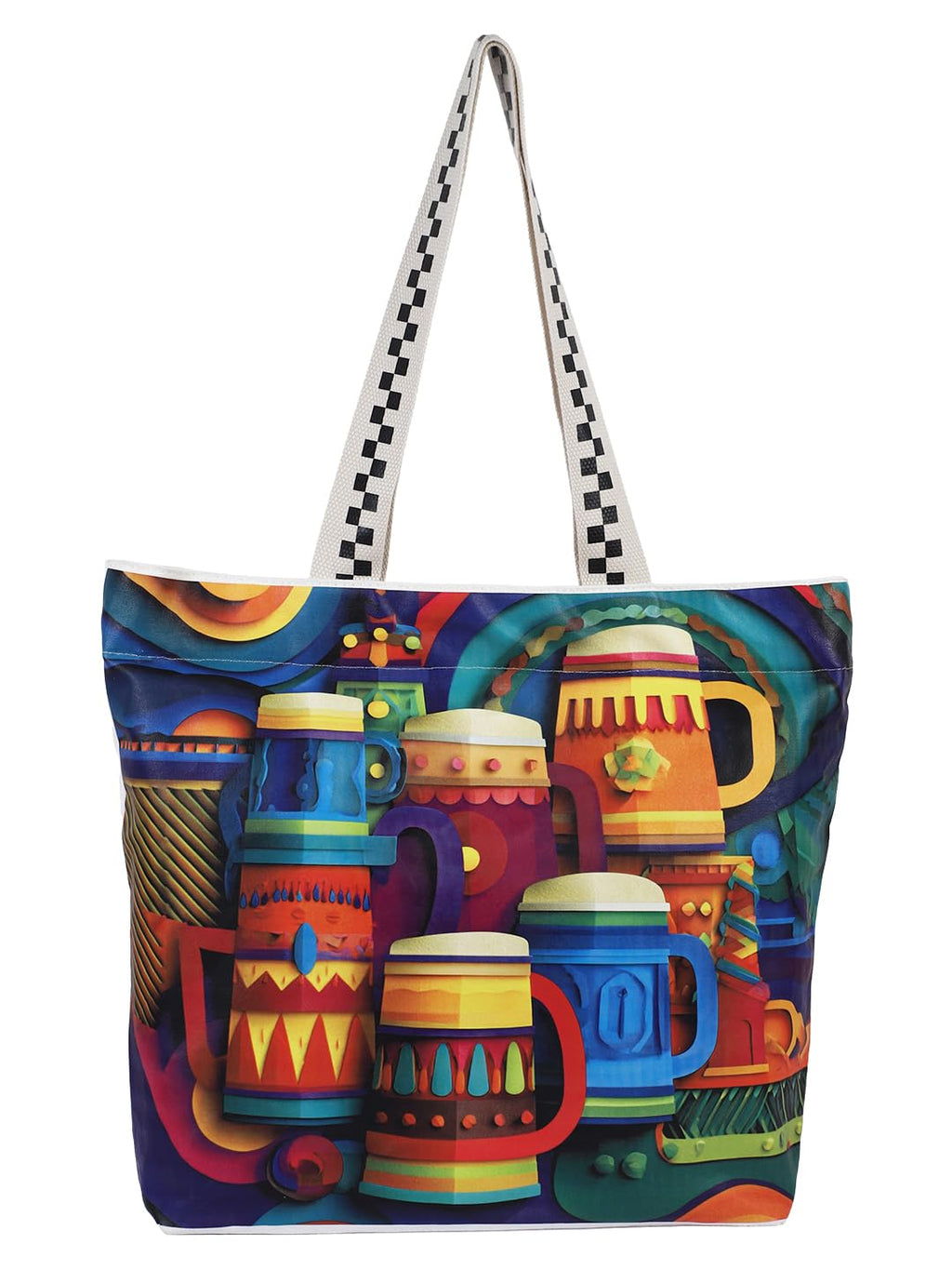 WOTM On The Move Tote | Premium Printed Cotton Canvas Tote Bag with Zipper & Inside Pocket, Stylish Everyday Travel Bag for Work, College, Office, Travel, Shopping (Amsterdam Mug)