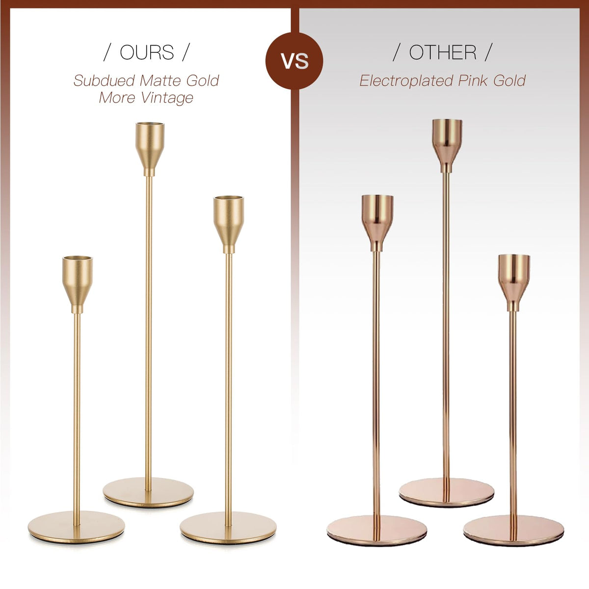 Candeldo Gold Taper Candle Holders: Tall Candlestick Holder for Table Centerpiece Set of 3 Metal Candles Stick Holders Stand Wedding Decor