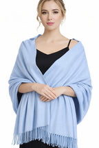 Cindy & Wendy Women's Pashmina Shawl Wrap for Evening Dress Bridesmaid Wedding Bridal Winter Warm Large Soft scarf, Light Blue, One size