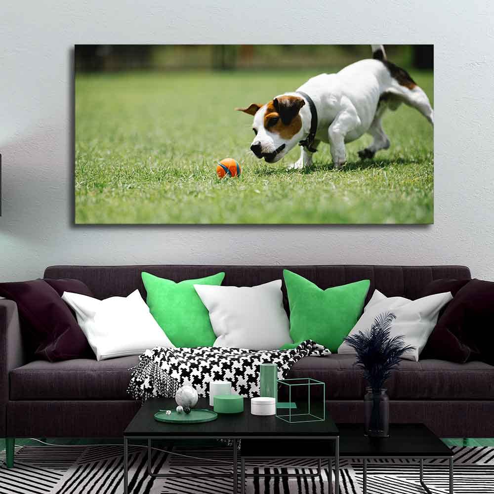 VIBECRAFTS Canvas Paintings for Living Room Drawing Room Dog Playing Canvas Wall Pinting Fitted With Wooden Frame for Home|Office|Gift(PTVCH_2303)