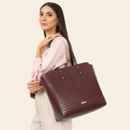 The Gusto Beyond+ Croco - Premium Vegan Leather Tote Bag for Women, Big Size, Wine | Stylish Handbag for women with Zip Closure | Fit for Office Bag, College, Travel Use | Handcrafted in India