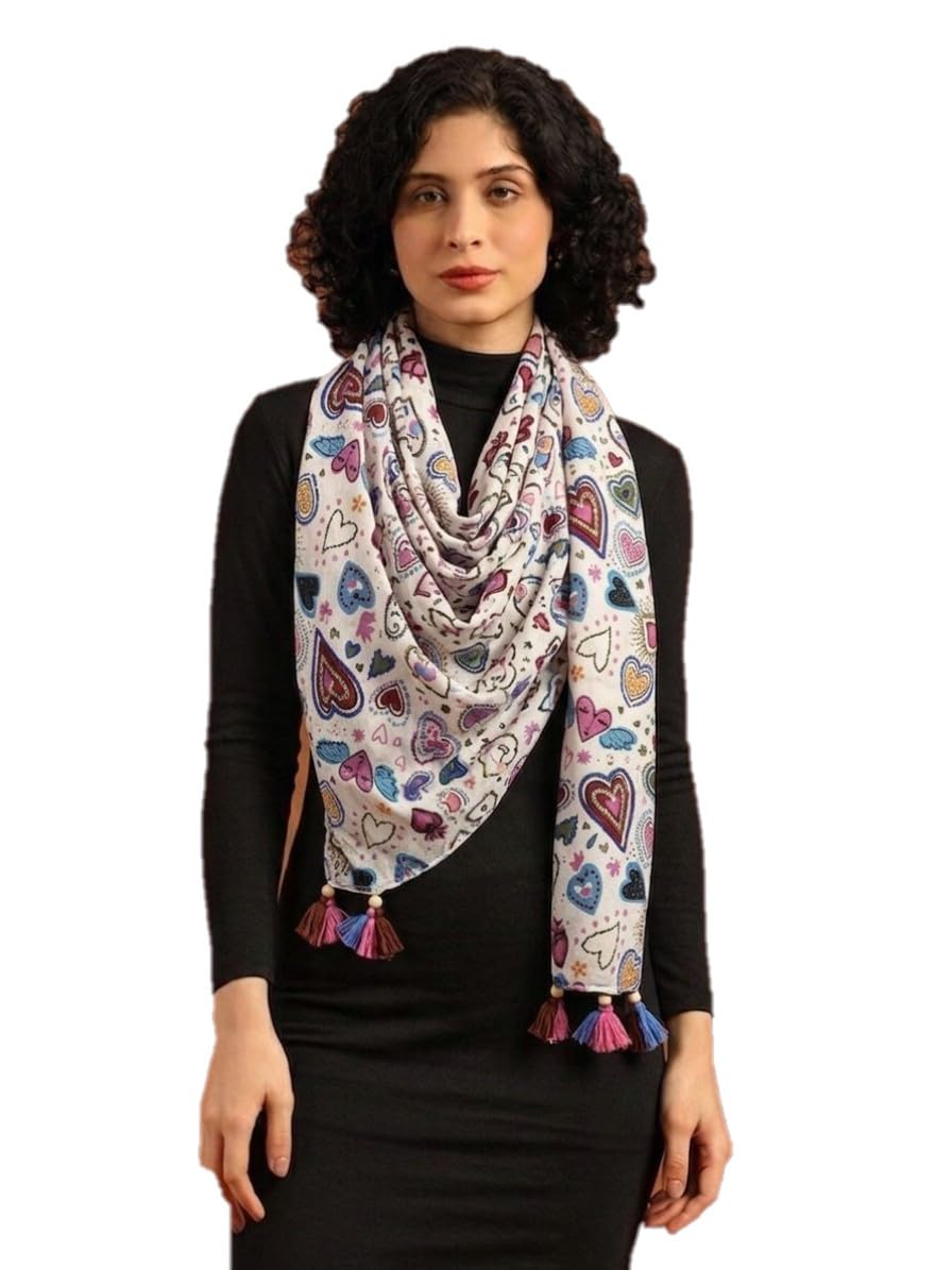 tweedle Pure Cotton Summer Scarf for Women,soft, Printed, Breathable Stole for Sun and Wind Protection - Multicolor